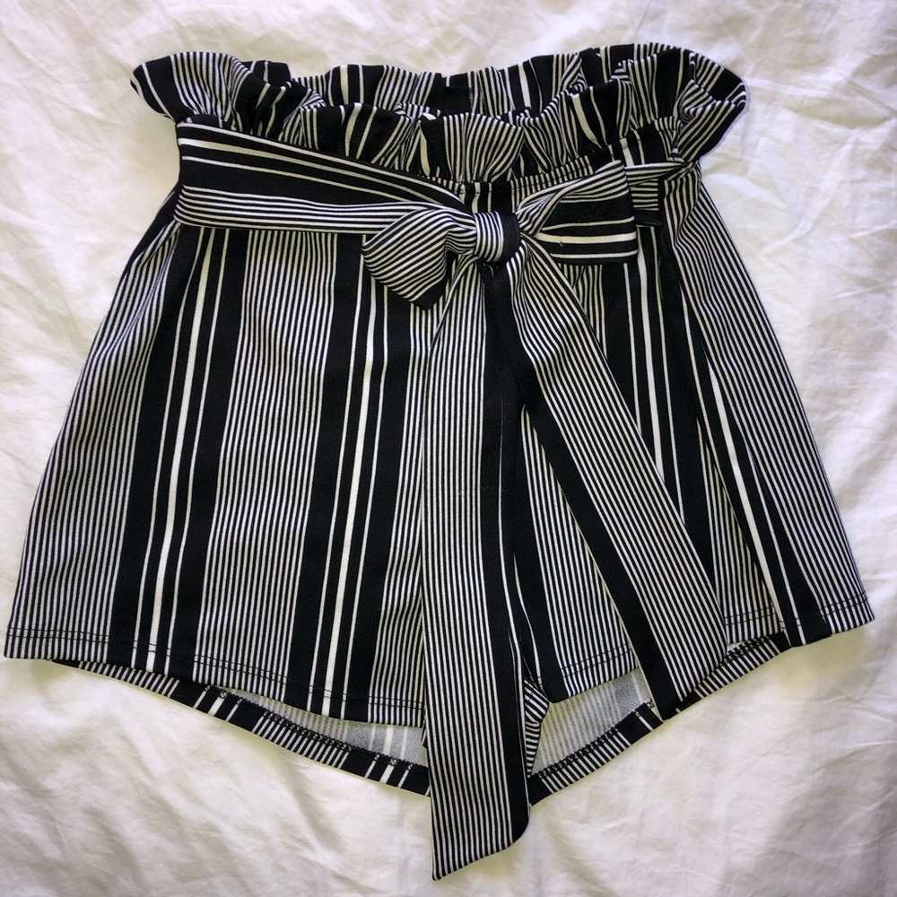 Black/White Striped Paperbag Shorts